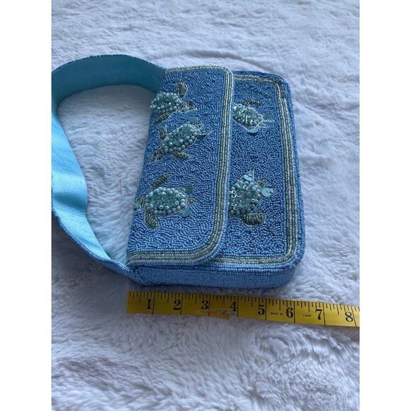 Handcrafted In India Sea Turtle Beaded Shoulder Bag Blue Green Aqua Viral NEW - Picture 16 of 16